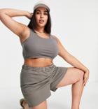Threadbare Curve Crop Top And Sweat Shorts Set In Charcoal-grey