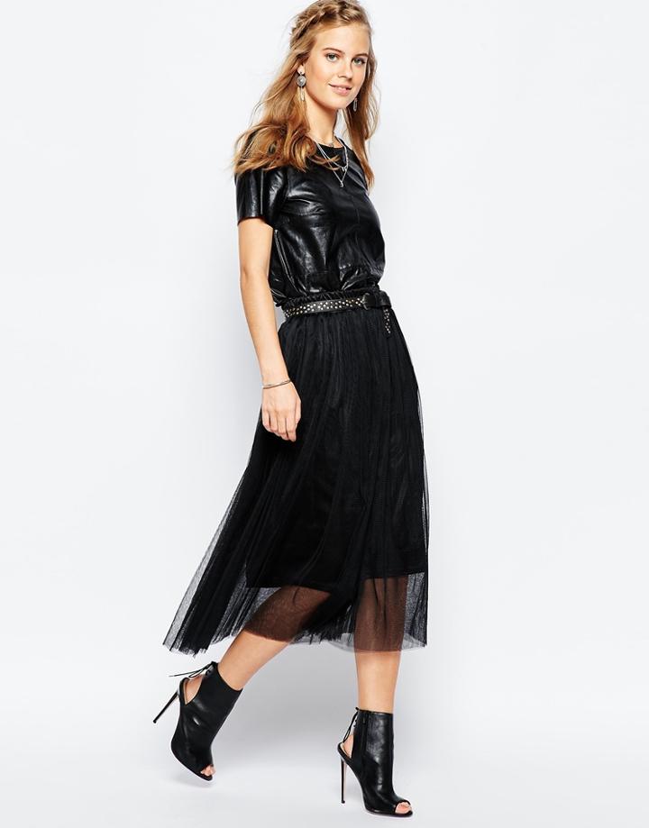 Navy London Full Maxi Skirt In Tulle - Black