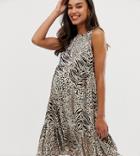 New Look Maternity Tiered Smock Dress In Animal Print - White