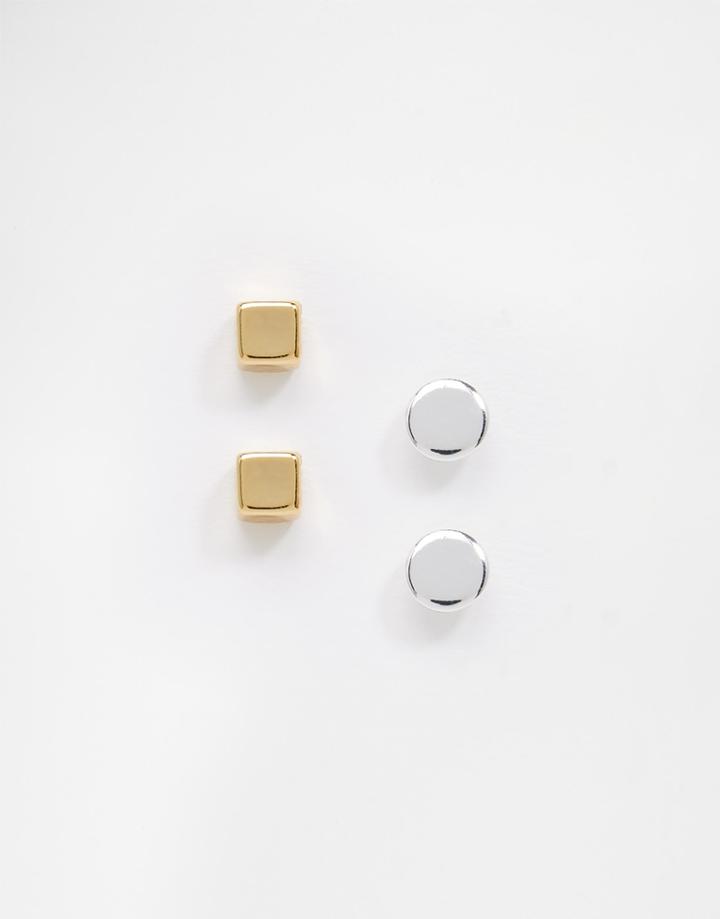 Orelia Geo 2 Pack Stud Earrings - Mixed Metal
