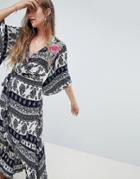 Aratta Flared Sleeve Wrap Maxi Dress In Paisley With Premium Embelishment - Multi