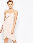 Elise Ryan Midi Pencil Dress With Frill Detail - Nude