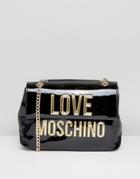 Love Moschino Logo Patent Shoulder Bag - Black