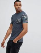 Asos Muscle T-shirt With Camo Printed Sleeves And Pocket - Gray