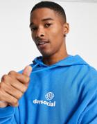 Asos Daysocial Oversized Hoodie With Logo Chest Print In Blue-blues