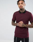 Asos Muscle Fit Polo Shirt With Contrast Rib And Cuff In Red - Red
