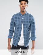 Asos Tall Regular Fit Printed Check Shirt - Blue