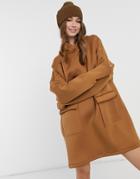 Asos Design Mini Sweatshirt Scuba Hooded Dress In Rust-brown