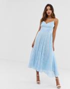 Forever U Cami Prom Midi Lace Dress In Pale Blue - Blue