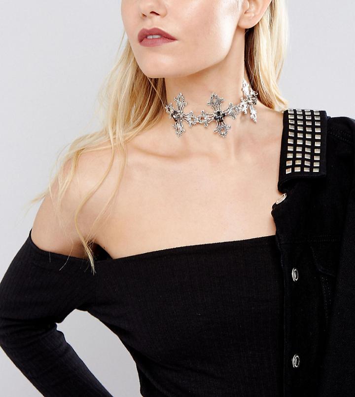 Regal Rose Maria Swarovski Black Crystal Necklace - Silver