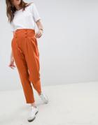 Asos Design Tailored High Waisted Tapered Pants With Button Detail - Red