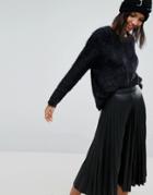 Stradivarius Long Sleeve Fluffy Sweater - Black
