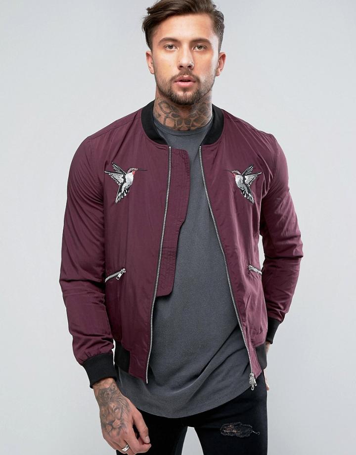 Religion Bomber Jacket With Souvenior Embroidery - Red