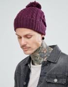 Asos Bobble Beanie In Burgundy Cable Knit - Red