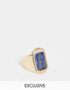 Reclaimed Vintage Inspired Signet Ring With Blue Stone In Gold