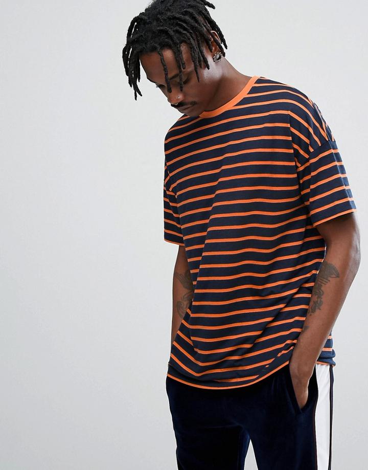 Asos Striped Oversized T-shirt With Contrast Ringer - Blue