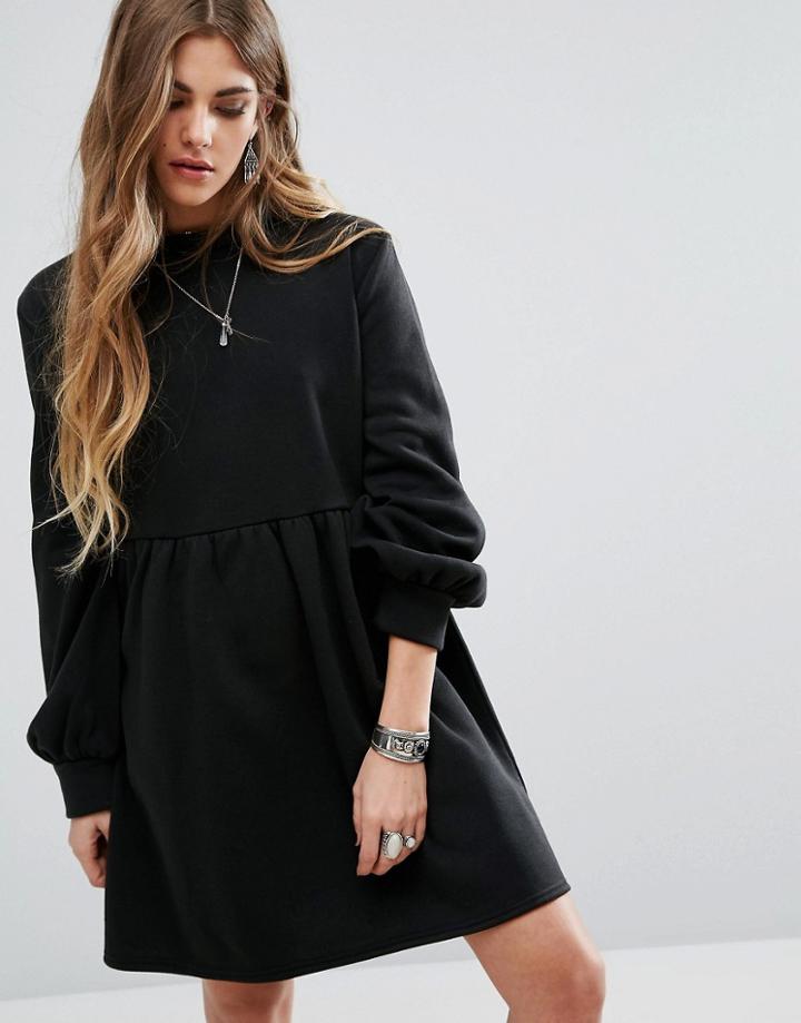 Rokoko Oversized Smock Sweat Dress - Black
