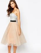 Rare London Lace Prom Midi Dress With Tulle Skirt - Multi