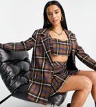 Asos Design Petite Blazer In Brown Check