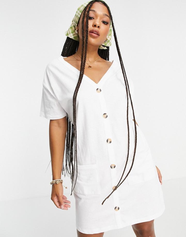 Asos Design Button Up T-shirt Dress In White
