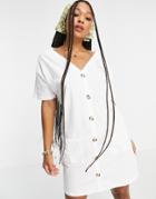 Asos Design Button Up T-shirt Dress In White