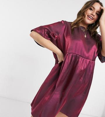 Lola May Curve Smock Dress In Burgundy-red