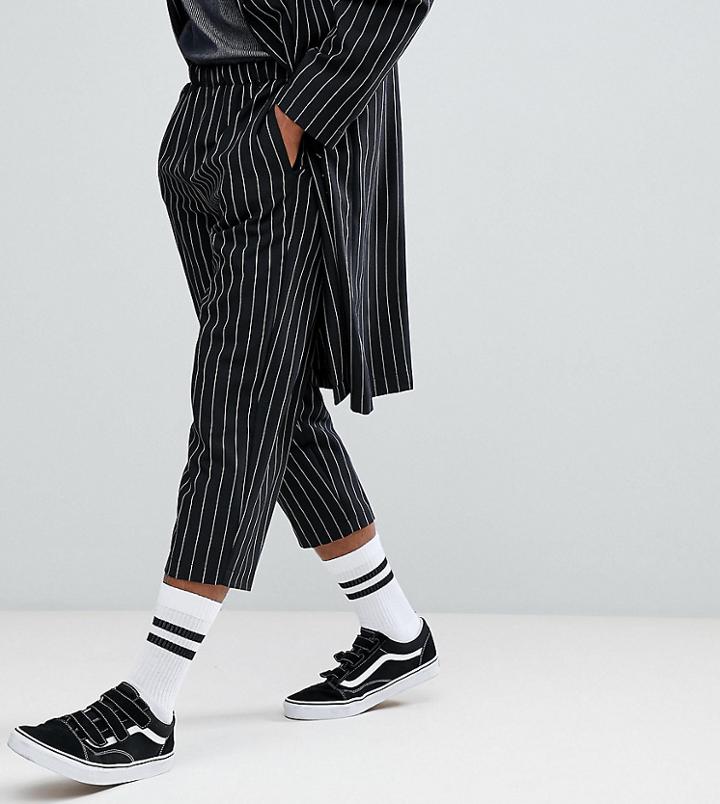 Reclaimed Vintage Inspired Relaxed Cropped Pants In Stripe - Black