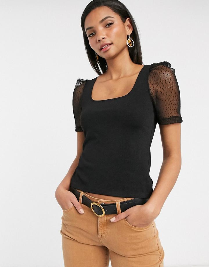 Mango Organza Sleeve Top In Black
