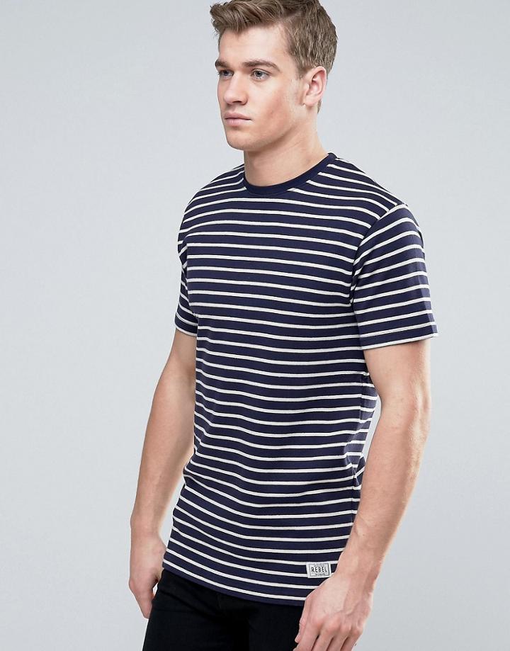 Redefined Rebel Striped T-shirt In Heavy Jersey - Navy