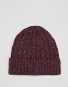 Asos Cable Fisherman Beanie In Burgundy Nep - Red