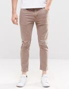 Asos Skinny Cropped Jeans With Extreme Knee Rips In Light Brown - Pine Bark