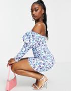 Asos Design Puff Long Sleeve Quilted Mini Dress In Floral Print-pink