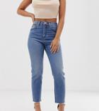 Asos Design Petite Farleigh High Waisted Slim Mom Jeans In Pretty Bright Mid Wash - Blue