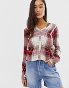Miss Selfridge Shirt With Lace Insert In Red Check - Red