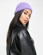 Asos Design Fisherman Rib Beanie Hat In Recycled Polyester In Purple