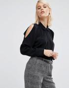 Asos Cold Shoulder Oversized Blouse With Batwing Sleeve - Black