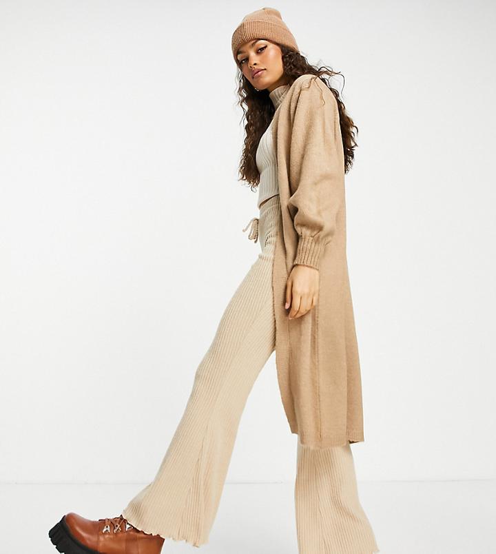 Asos Design Petite Edge To Edge Maxi Cardigan In Camel-brown