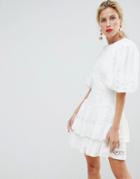 Asos Design Premium Cutwork Double Frill Mini Dress - White