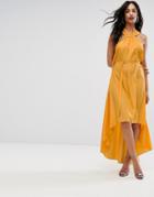 Aq Aq Halterneck Maxi Dress With Hardware Detail - Yellow