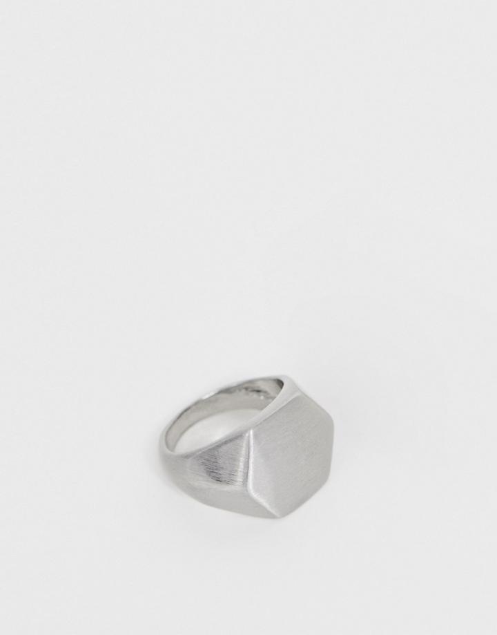 Designb Hexagon Signet Ring In Brushed Silver - Silver