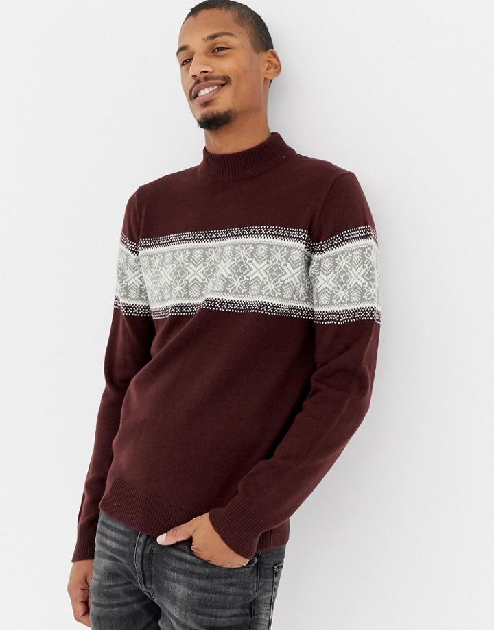 Threadbare Fairisle Turtleneck Holidays Sweater - Red