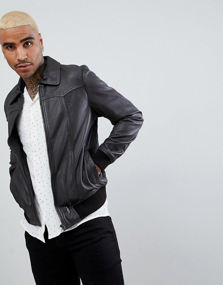 Goosecraft Zagreb Leather Bomber Jacket In Brown - Brown