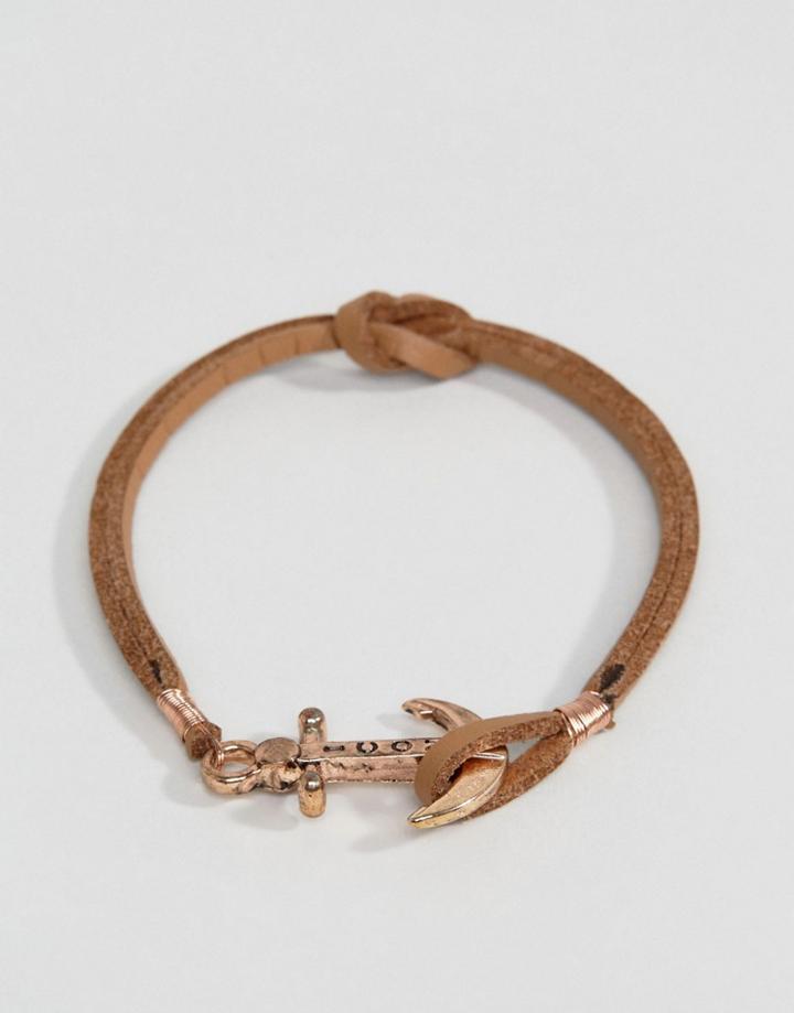 Icon Brand Anchor Leather Bracelet In Tan - Tan