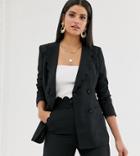 Fashion Union Tall Blazer With Scallop Colar Two-piece - Black