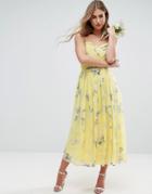 Asos Wedding Rouched Midi Dress In Sunshine Floral Print - Multi
