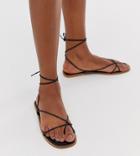 Missguided Barely There Flat Sandal With Tie Leg In Black - Black