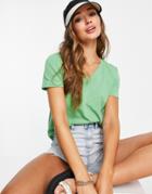 Mango Organic Cotton V-neck T-shirt In Green