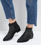 Asos Auto Pilot Wide Fit Suede Studded Ankle Boots-black