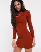 Asos Design Asymmetric Cut Out High Neck Mini Dress-red