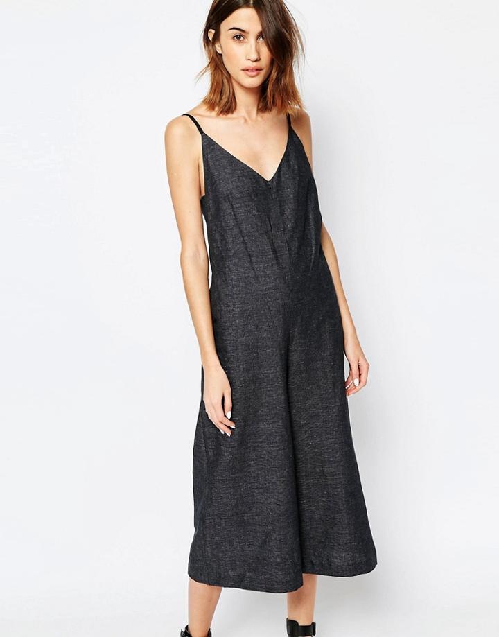 Warehouse Premium Linen Mix Wide Leg Jumpsuit - Gray